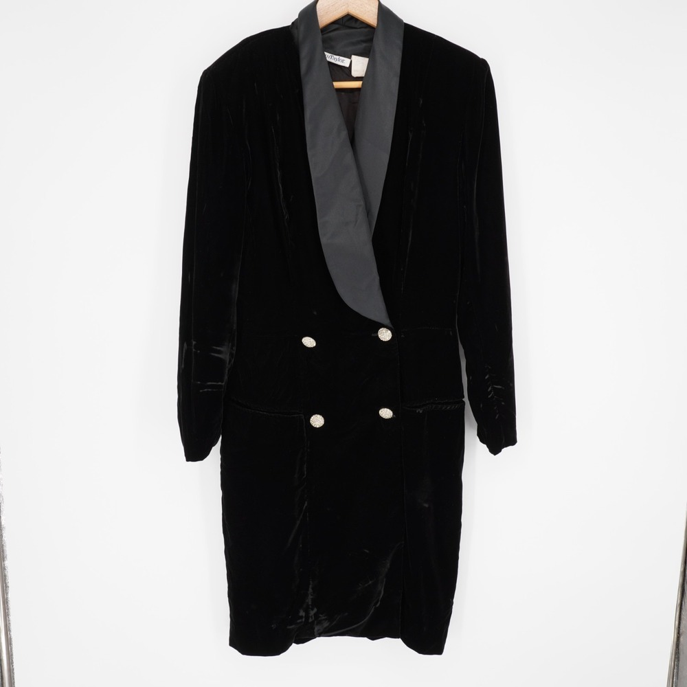 Vintage Ann Taylor Velvet Opera Coat Sz 6 Evening Rhinestone Satin Collar Black